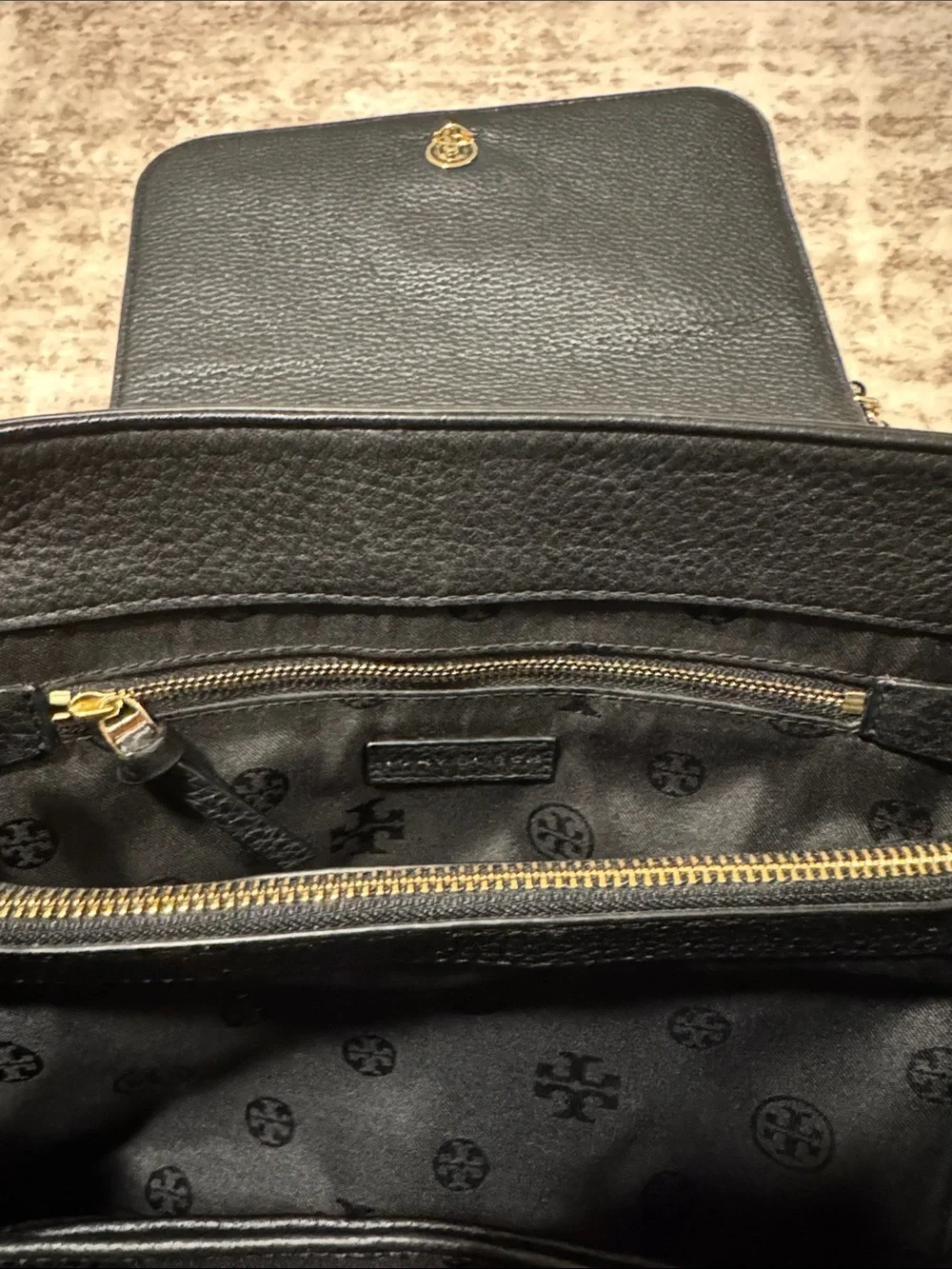 Tory Burch Black Pebbled Leather Chain Shoulder/Crossbody Bag Silver Hardware